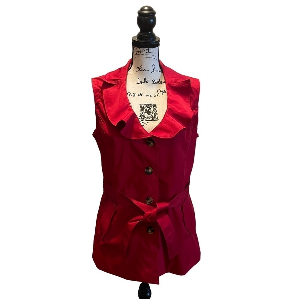 Sandro Studio Puff Lapel Vest with Belt Ruby Red Size Large Bold Statement